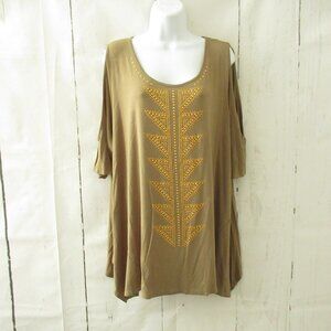 Avenue Top 22 24 Green Studded Short Sleeve Plus Size